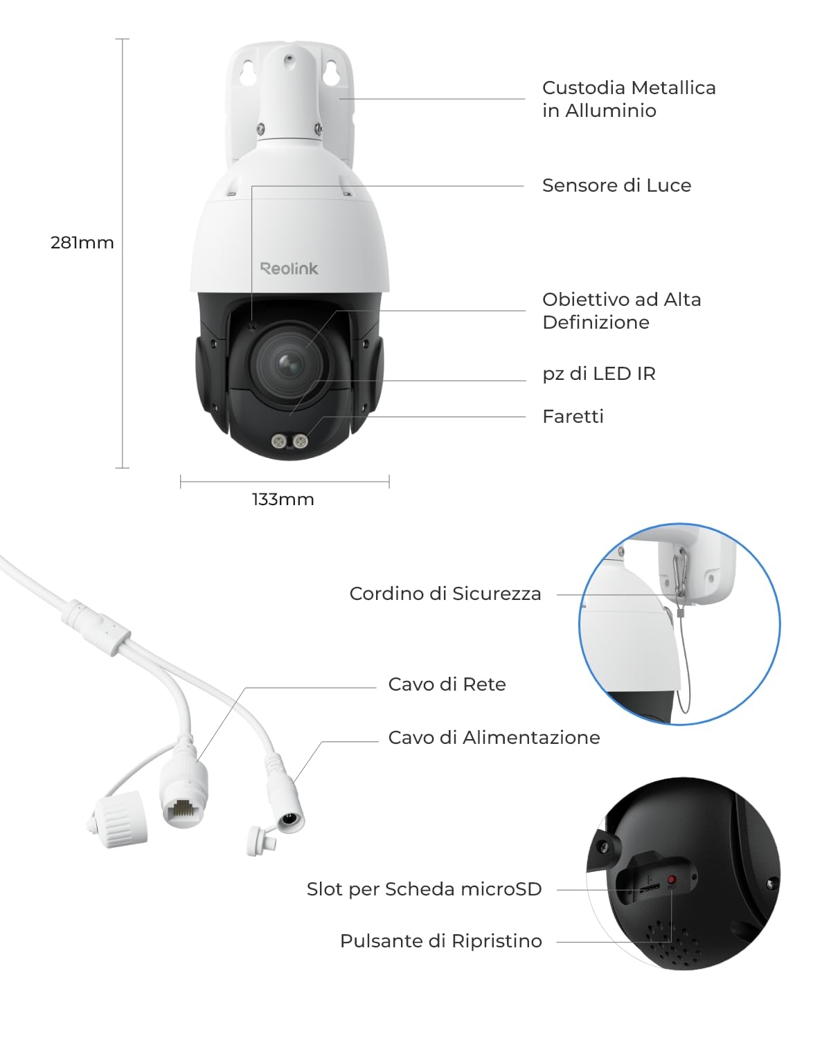 Reolink 4K PTZ Telecamera Esterno PoE, Zoom Ottico 3D 16X, RLC-823S2 | 360°/90° Pan & Tilt, Visione Notturna a Colori, Rilevamento di Uomo/Veicolo/Animale, Audio Bidirezionale, Supporta microSD