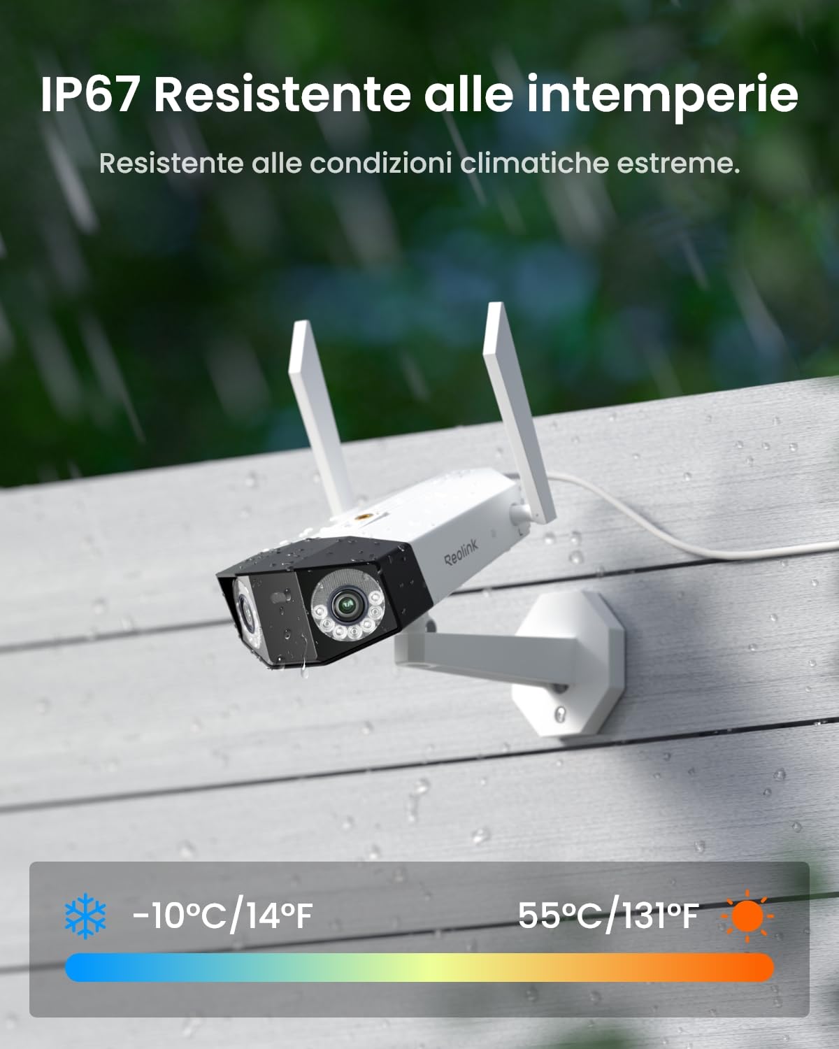 Reolink 16MP Telecamera WiFi Esterno 180°, WiFi 6 Dual-Band 2,4/5GHz, Rilevamento Persona/Veicolo/Animali/Movimento, Visione Notturna con Faretti, Registrazione 24/7, Archiviazione Locale, Duo 3 WiFi