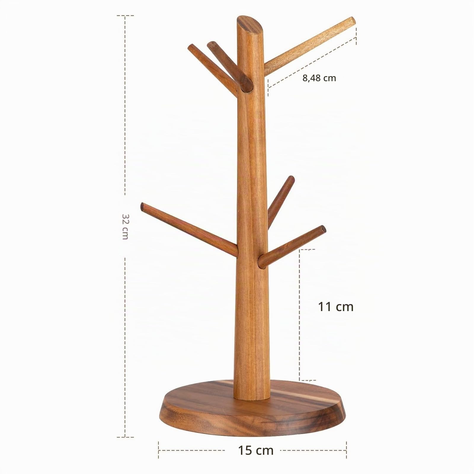 Tassenhalter Baum | Akazienholz Tassenbaum Kaffeetassenhalter | Kaffeetassenhalter für Küchentheke Dekoration Kaffee Bar Zubehör und Home Organizer Braun | mit 6 Haken (MHA6B)