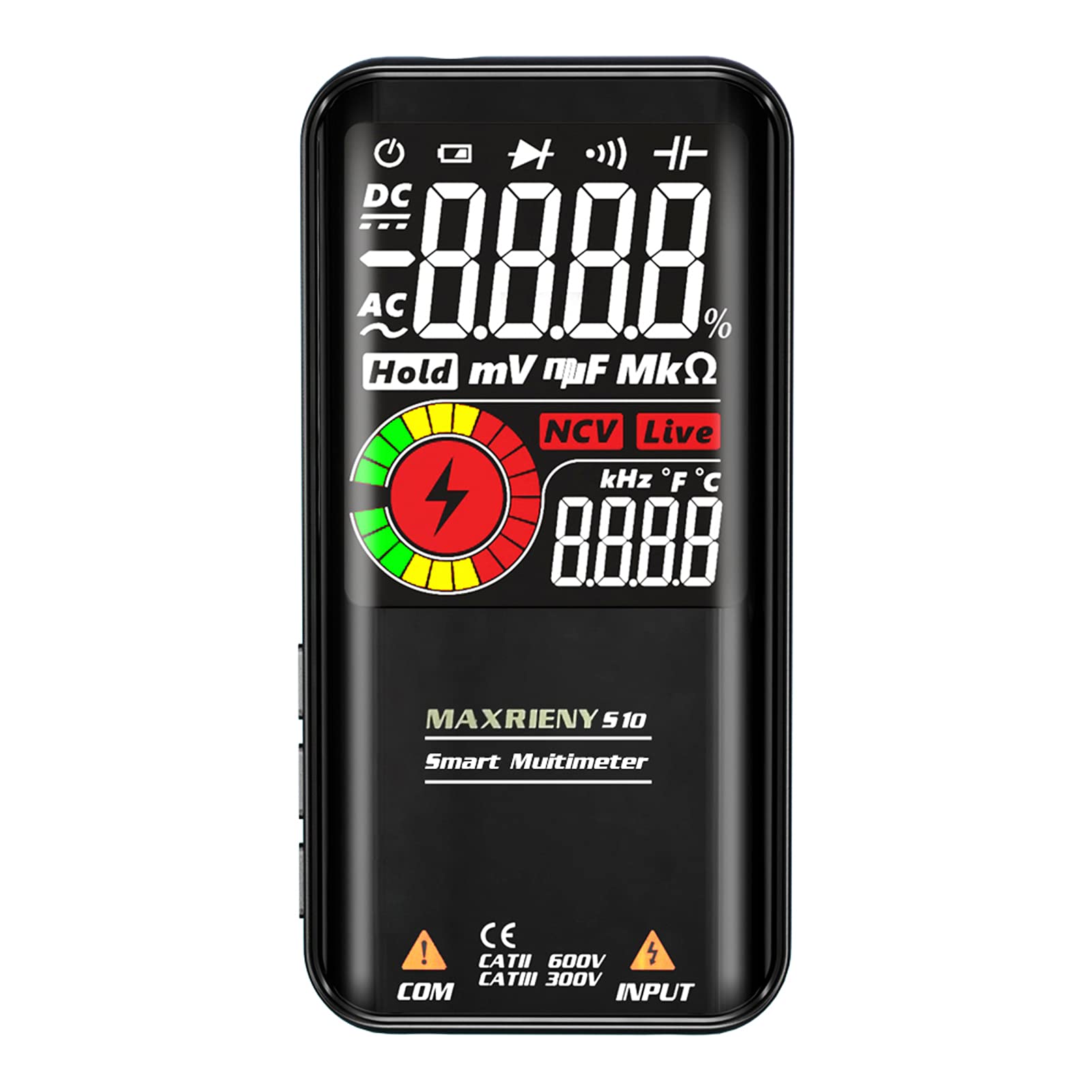 MAXRIENY S10/S11 (Opcional) Pantalla LCD de 3,3 pulgadas Multímetro multifunción Temperatura NCV Resistencia de voltaje Capacitancia Frecuencia Relación de trabajo