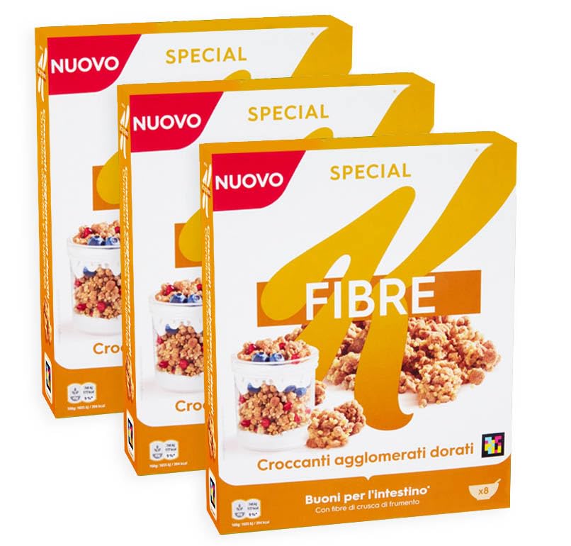 3X Special K Fibre Cereali Croccanti Dorati al gusto di Caramello con Crusca di Frumento 360g
