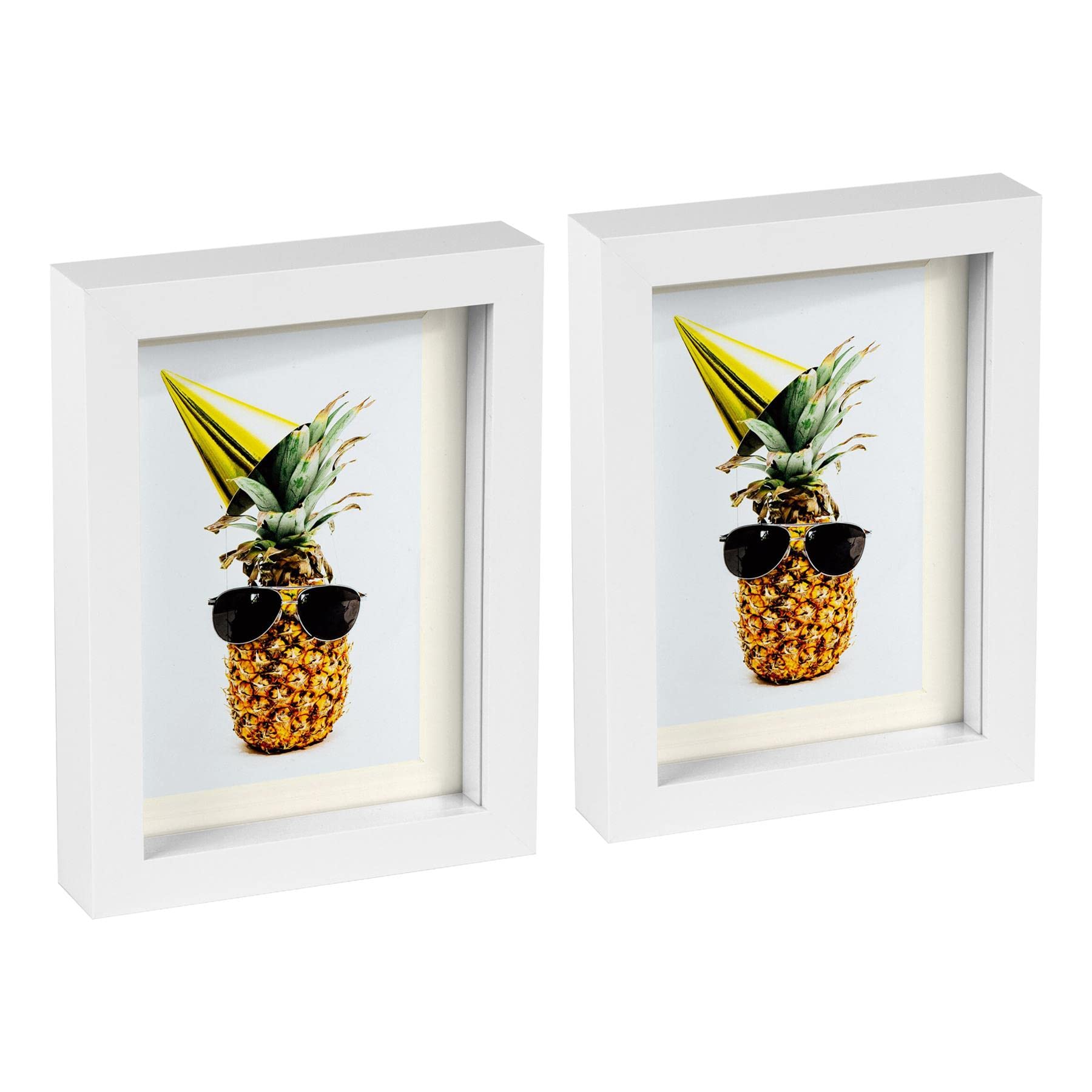 Nicola Spring 2x White 5" x 7" 3D Box Photo Frames with Ivory 4" x 6" Mount - Standing Hanging Craft Shadow Picture Display