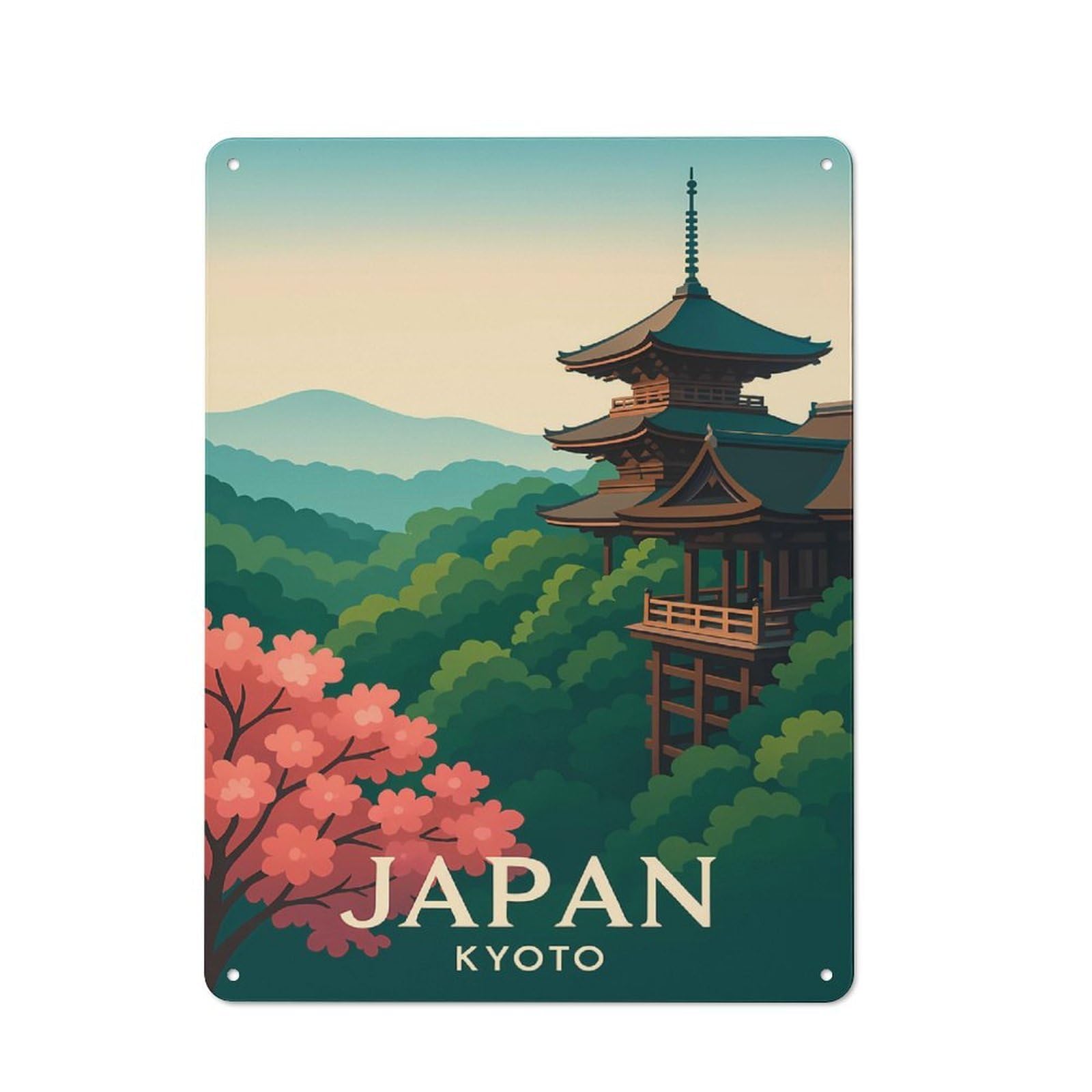Junmoney Style-4 Japan Kyoto Travel Retro Metal Wall Decor 40X30cm, Retro Metal Sign For Garage, Hobby Room, Office Or Man Cave