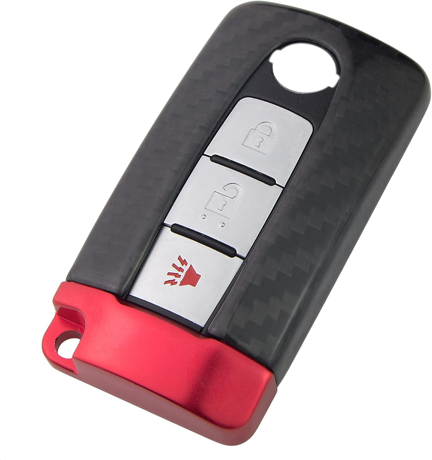 Real Carbon Fiber Key Fob Case Cover Compatible with Nissan or Infiniti Oval Shape GTR Style w/Red Base Keyless Entry Remote