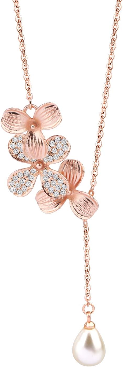 Orchid Flower Necklace with Teardrop Pearl Wedding Jewelry Bridesmaids Gifts