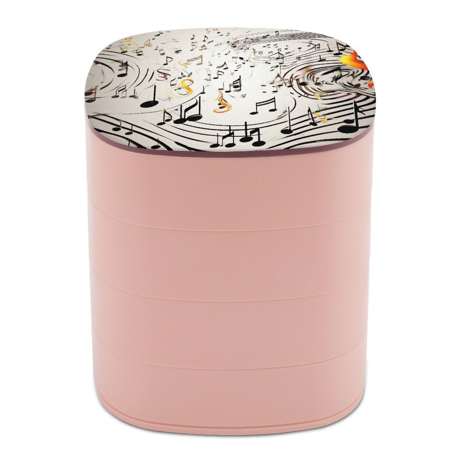 VstaDank Music Notes Print Jewelry Organizer Small Travel Earring Storage Box with Mirror 4-Layer Rotating Travel Jewelry Tray Case with Lid Large Capacity Jewellery Holder Case