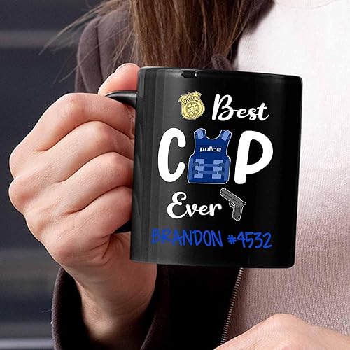 Miniatura 6 de Best Cop Ever - Taza negra de 11 onzas y 15 onzas, taza de té de cerámica personalizada para cumpleaños, taza de café de policía con nombre
