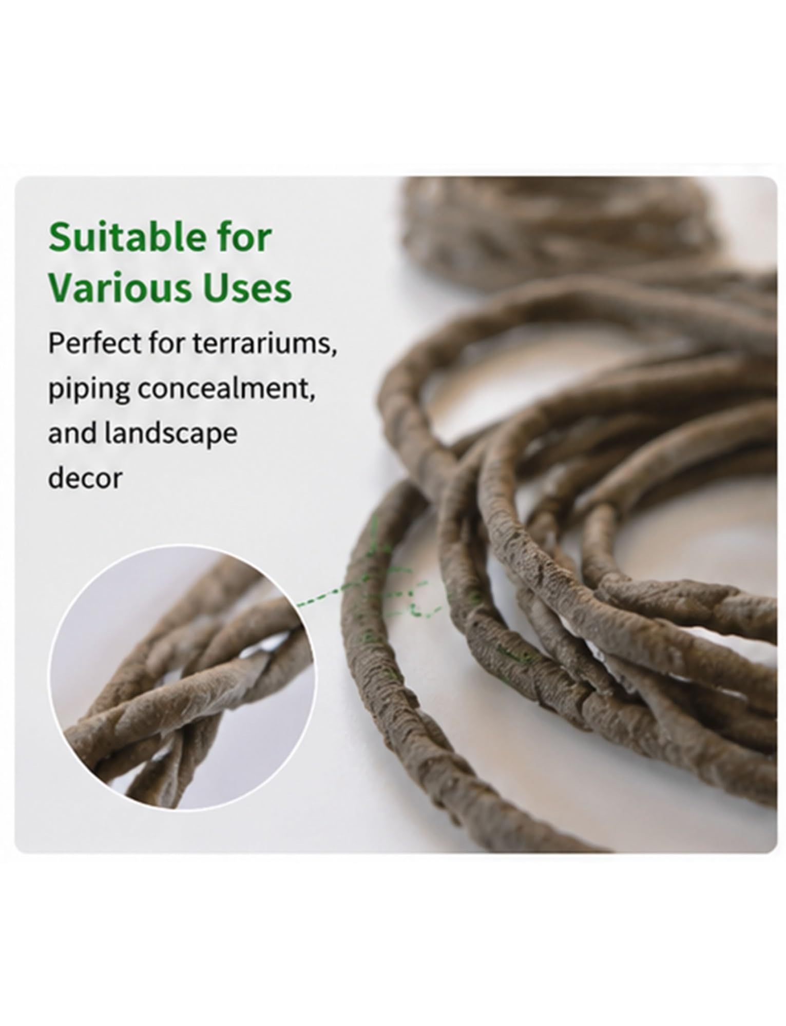 Copricavo esterno flessibile effetto liana e corteccia | Guaina effetto corteccia per protezione cavi e decorazione giardino(2x500cm)