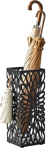 SONGMICS ULUC026B33 - Soporte de paraguas para entrada, organizador cuadrado de acero para paragüas, para bastones para caminar, con una bandeja de