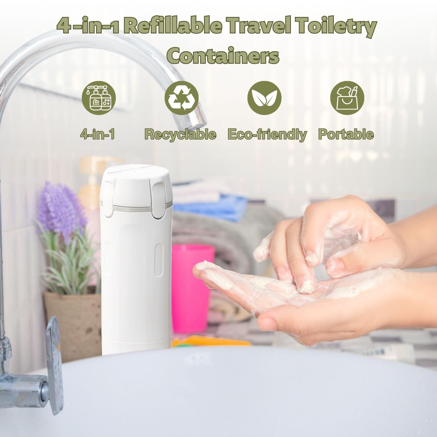 4 in 1 Bottiglie Dispenser da Viaggio Ricaricabili, Flaconi da Viaggio da Riempire, Bottiglie Dispenser da Viaggio Riutilizzabili e Ricaricabili, Contenitori da Viaggio per Shampoo, Crema, Balsamo