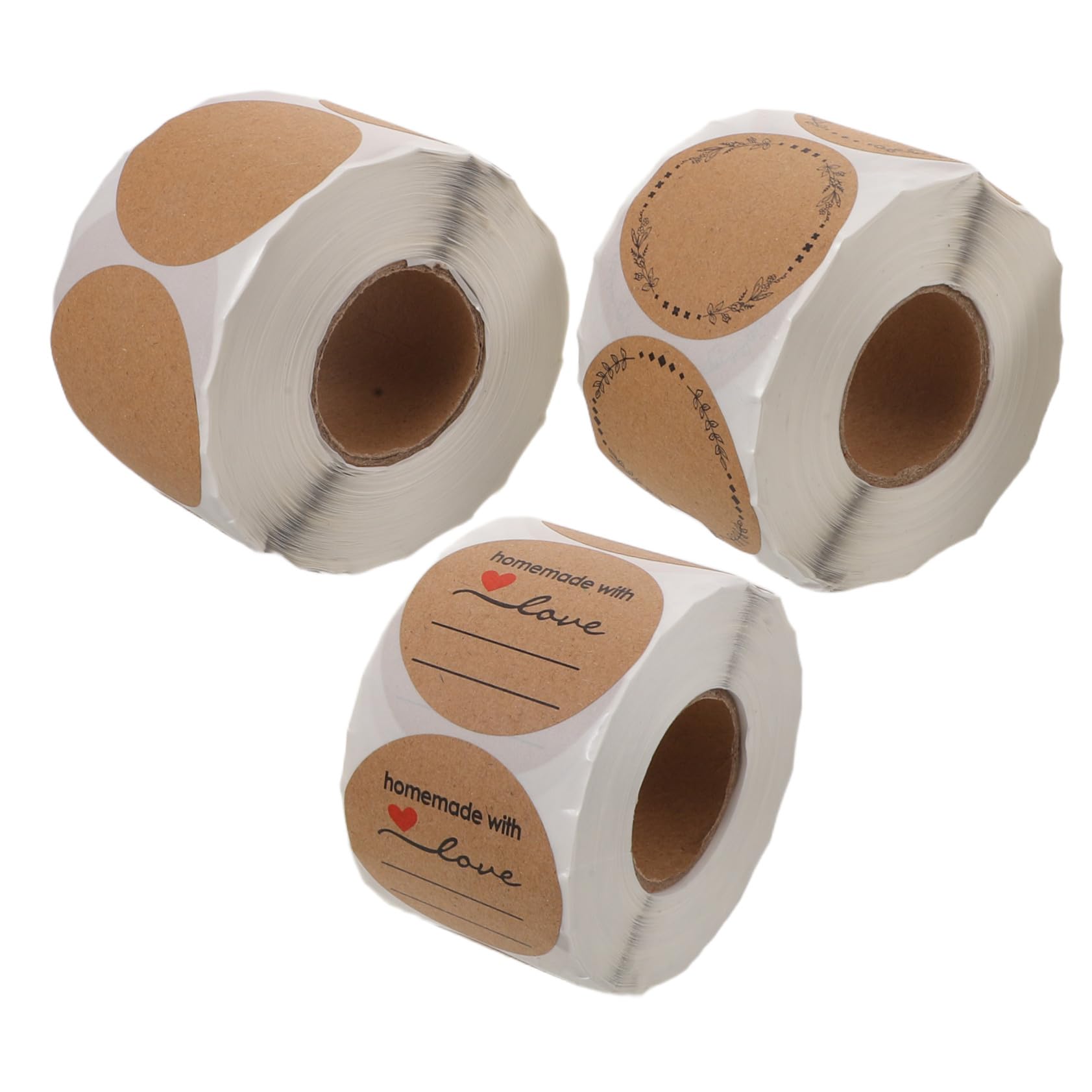 PLAFOPE 3 Pezzi Etichette Rotonde Kraft Adesive su Rotolo Kraft con Forte per Sigillare Buste e Barattoli Etichette Bianche Scrivibili Mano per Organizzazione e Regali