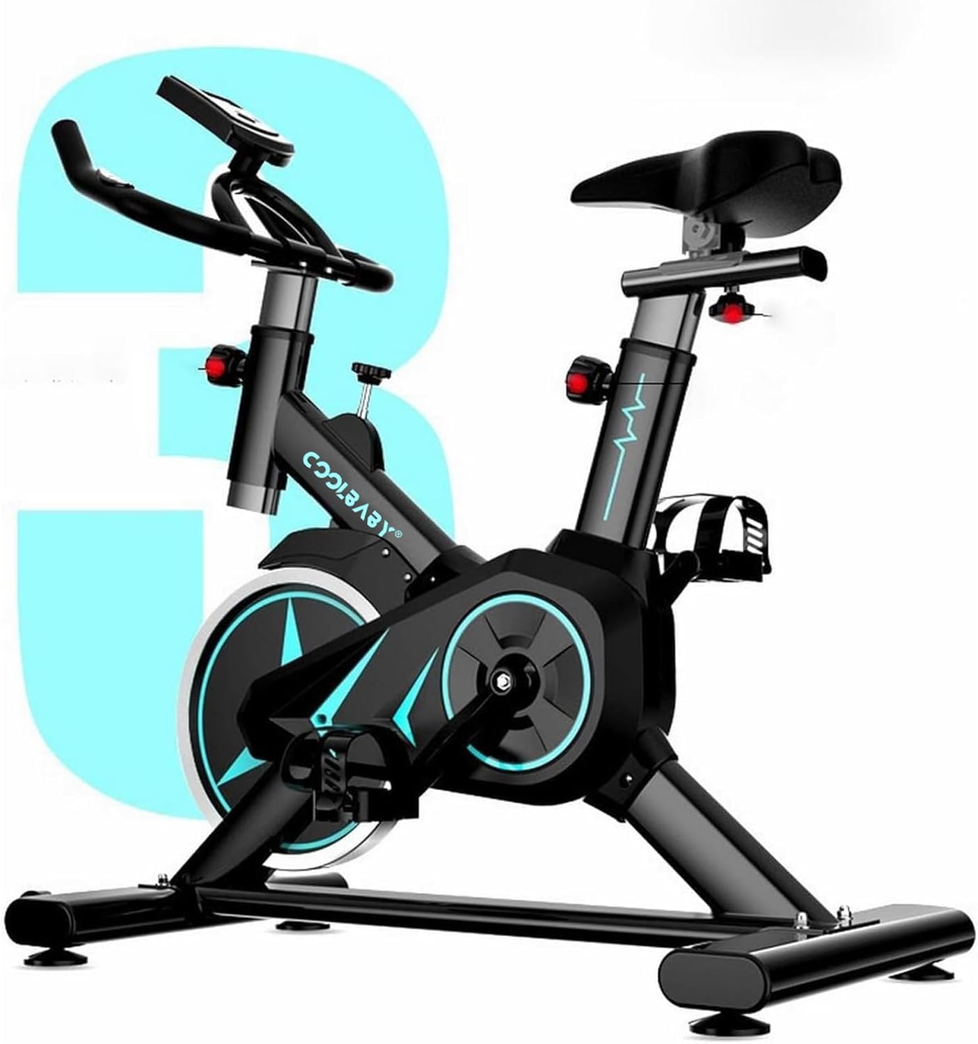 COOLBABY Indoor Bike Stationary Cycle Bike with Heart Rate Sensor & Comfortable Seat Cushion, 220lb Capacity, Black, Digital Display, Adjustable Resistance, Phone Holder