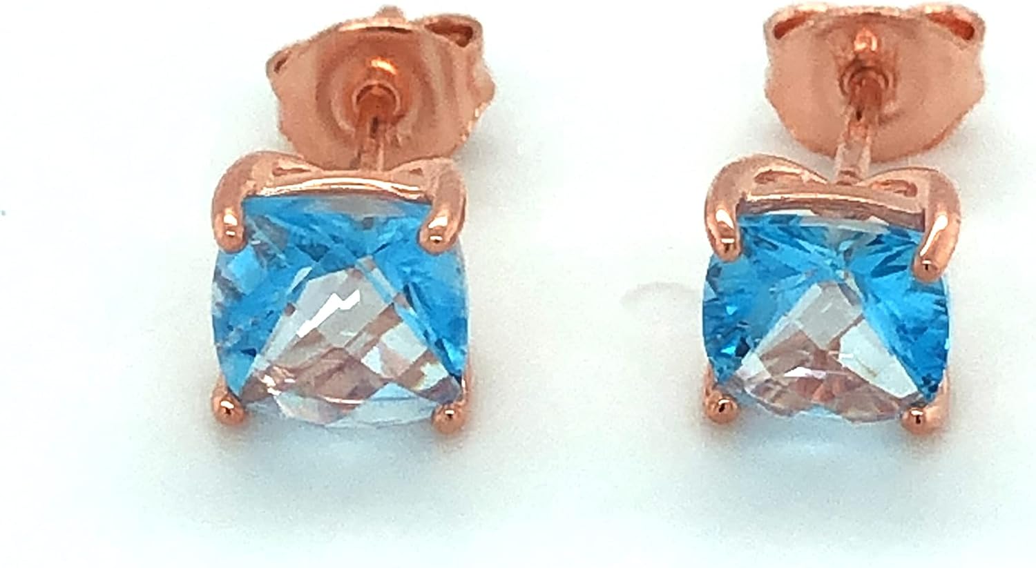 Le Vian 1 5/8 Carat Blue Topaz Square Stud Earrings for Women I 14k Rose Gold Plated 925 Sterling Silver Earrings for Her I 1.60 CT Cushion Cut Gemstones I Classic Unisex Push Back Studs