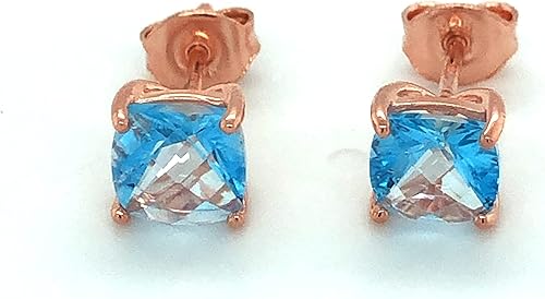 LE VIAN LeVian - Aretes cuadrados de topacio azul de 34 quilates para mujer en plata de ley 925 con tachuelas chapadas en oro rosa de 14 quilates