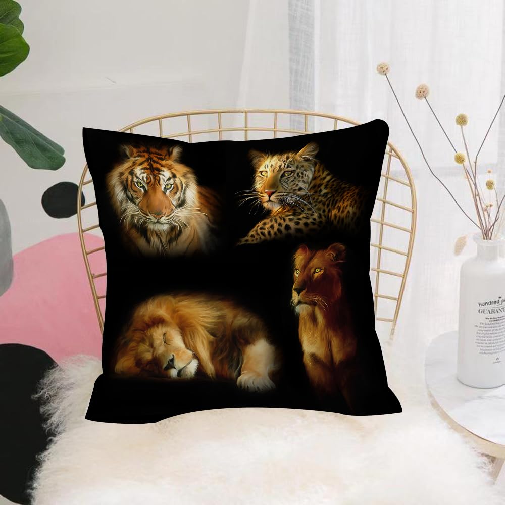 HYOSXW Cushion Cover,Throw Pillow Case Home Decorative for Living Room Bedroom Sofa Chair 16X16 Inch,Lion Tiger Cheetah Pattern African Wildlife Park,Pillowcase 40X40cm