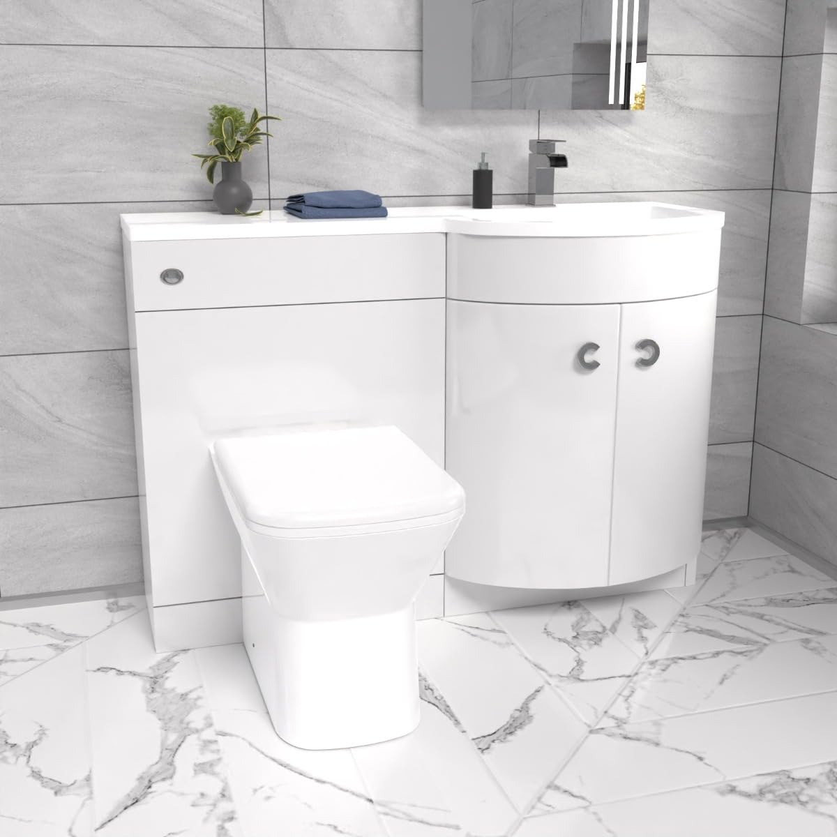 Nes Home White 1100Mm Right Hand Sink Combination Vanity Unit With Btw Toilet