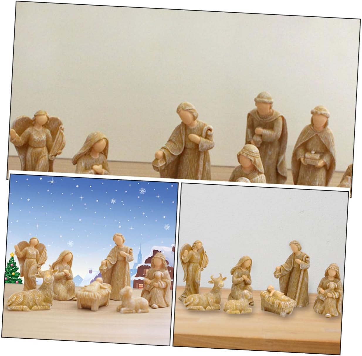 10pcs Resin Jesus Figurines Nativity Figures Small Birth of Jesus Sculptures Tabletop Christmas Village Set Religious Home Decoration