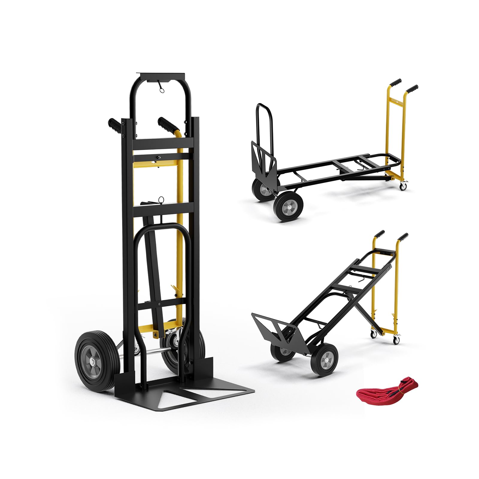 GOPLUS Carro De Metal Portátil 3 En 1 De Alta Resistencia con Ruedas De Goma Universales, Capacidad De 450 Kg, Carro Industrial Plegable para Transporte Y Mudanza En Almacén (Negro + Amarillo)
