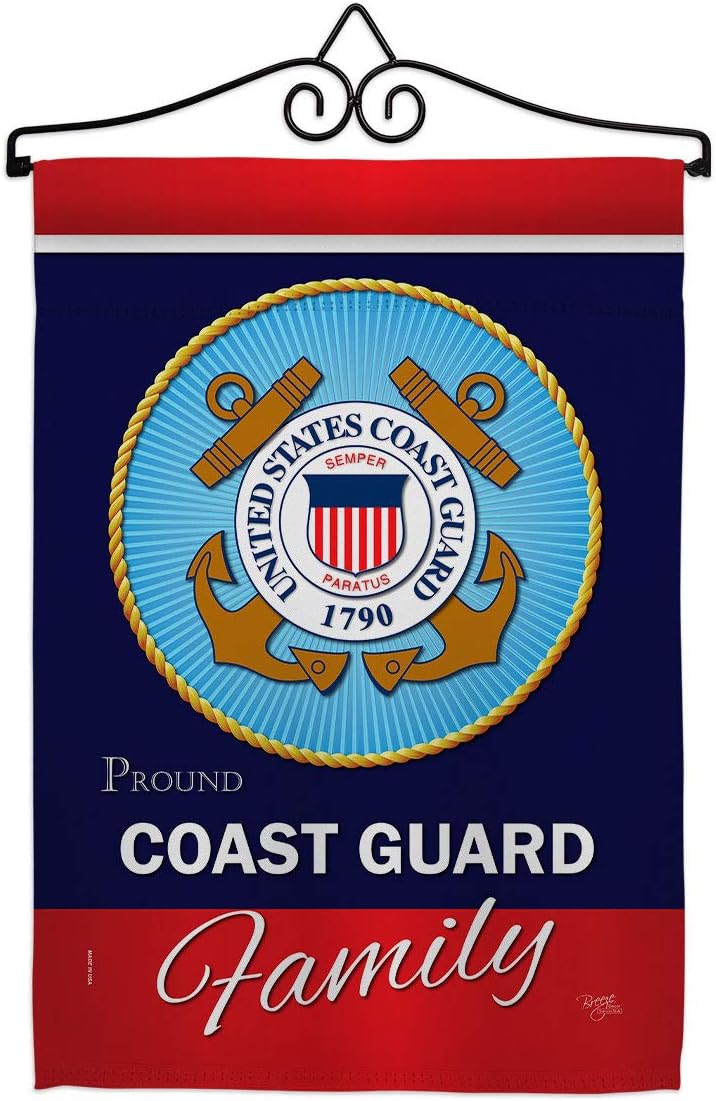 Coast Guard Proudly Family Garden Flag Set Wall Hanger Armed Forces USCG Semper Paratus United State American Military Veteran Retire Official Small Gift Yard House Banner Double-Sided 13 X 18.5