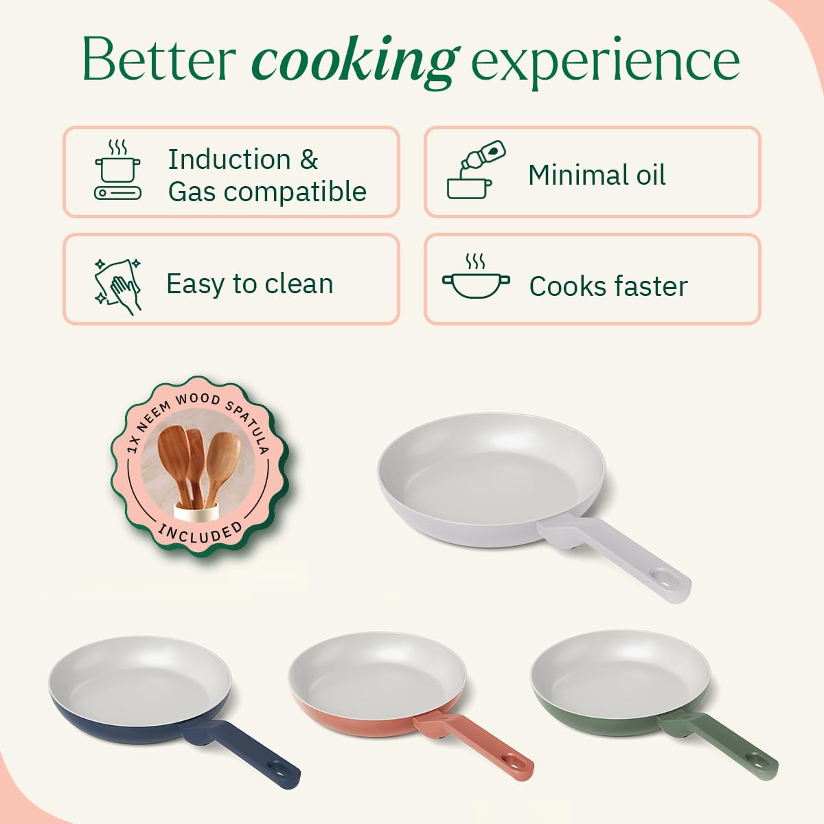 Ember Cookware Arcilla Ceramic Frying Pan 20 cm | 5-Year Warranty | 75% Less Oil Usage | Lightweight, Non-Toxic Non-Stick Ceramic Frypan | Matching Handle- Gas Compatible | ISI Certified | Grey 2