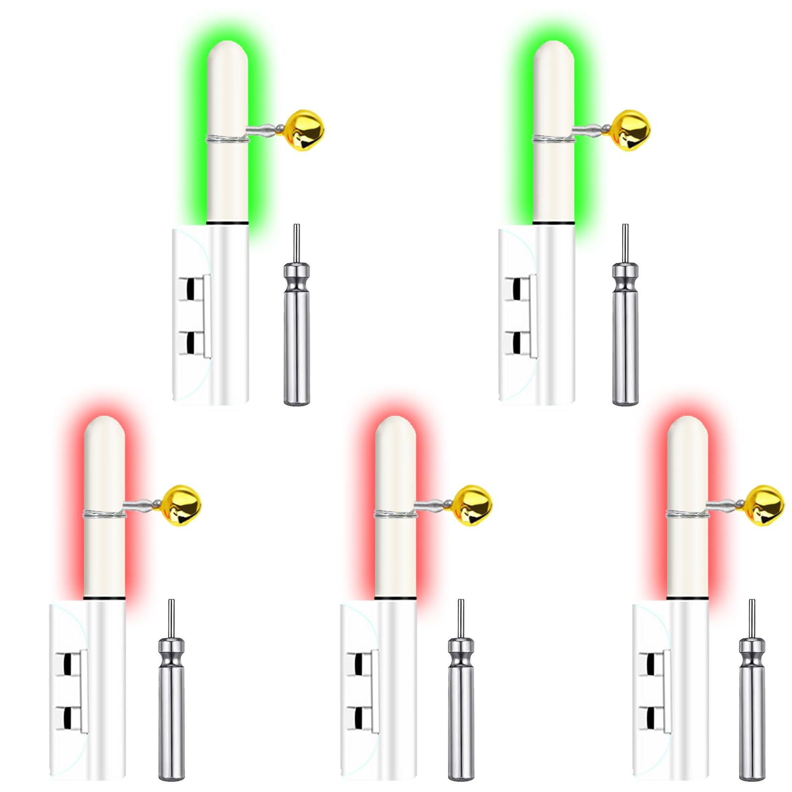 Fishing Rod Light, Fishing Rod Bells, Fishing Glow Stick, Fishing Bite Alarm,Fishing Bells, Night Fishing, Fishing Light, Night Fishing Accessories, 5 Pieces Flashing, Including 5 Batteries