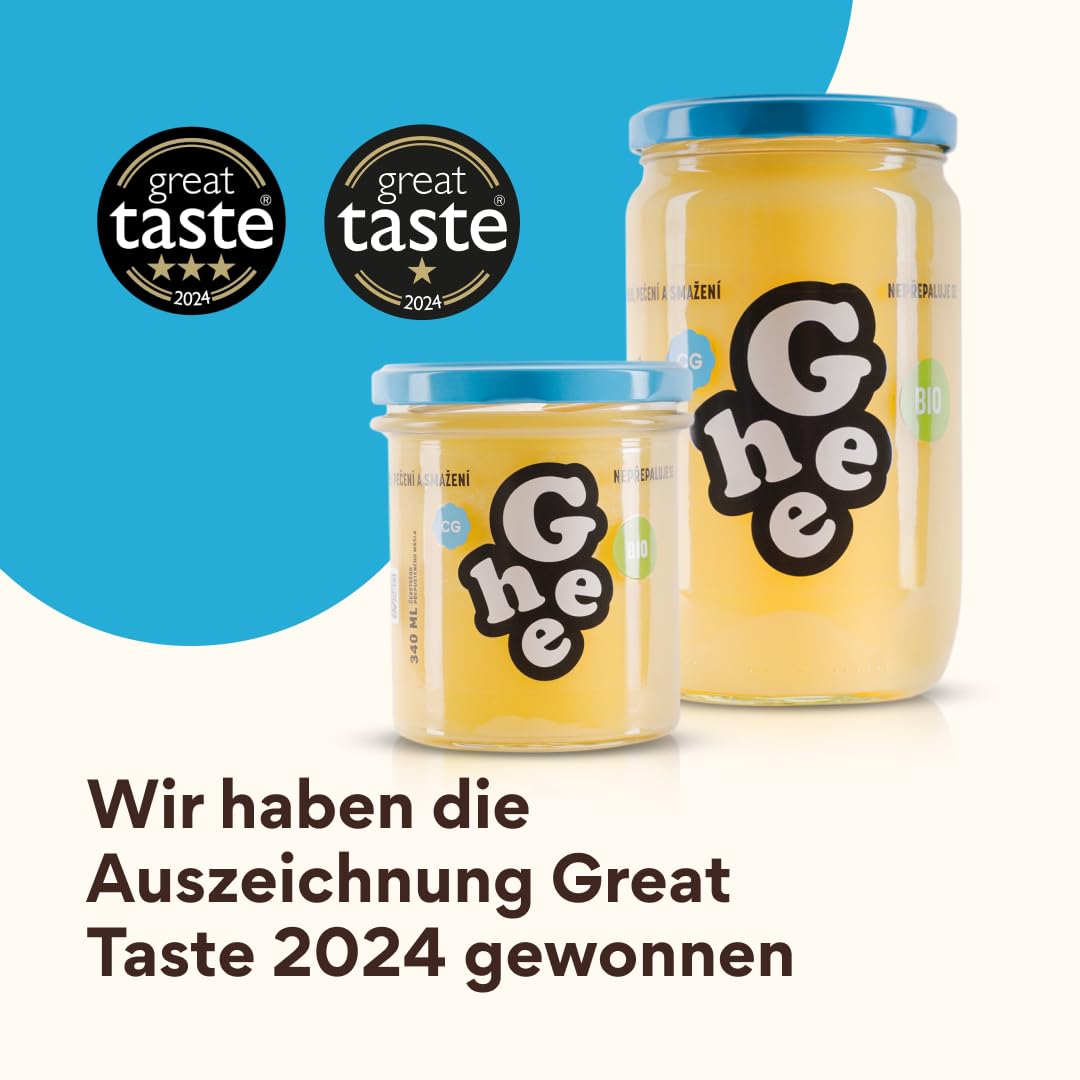 Ghee Bio Butterschmalz 590 g, Geklärte Butter, Laktosefrei | Grasgefüttert, Ayurveda-Qualität, zum Braten Kochen Backen, glutenfrei, ohne Zusatzstoffe, Great Taste Award, 100% EU