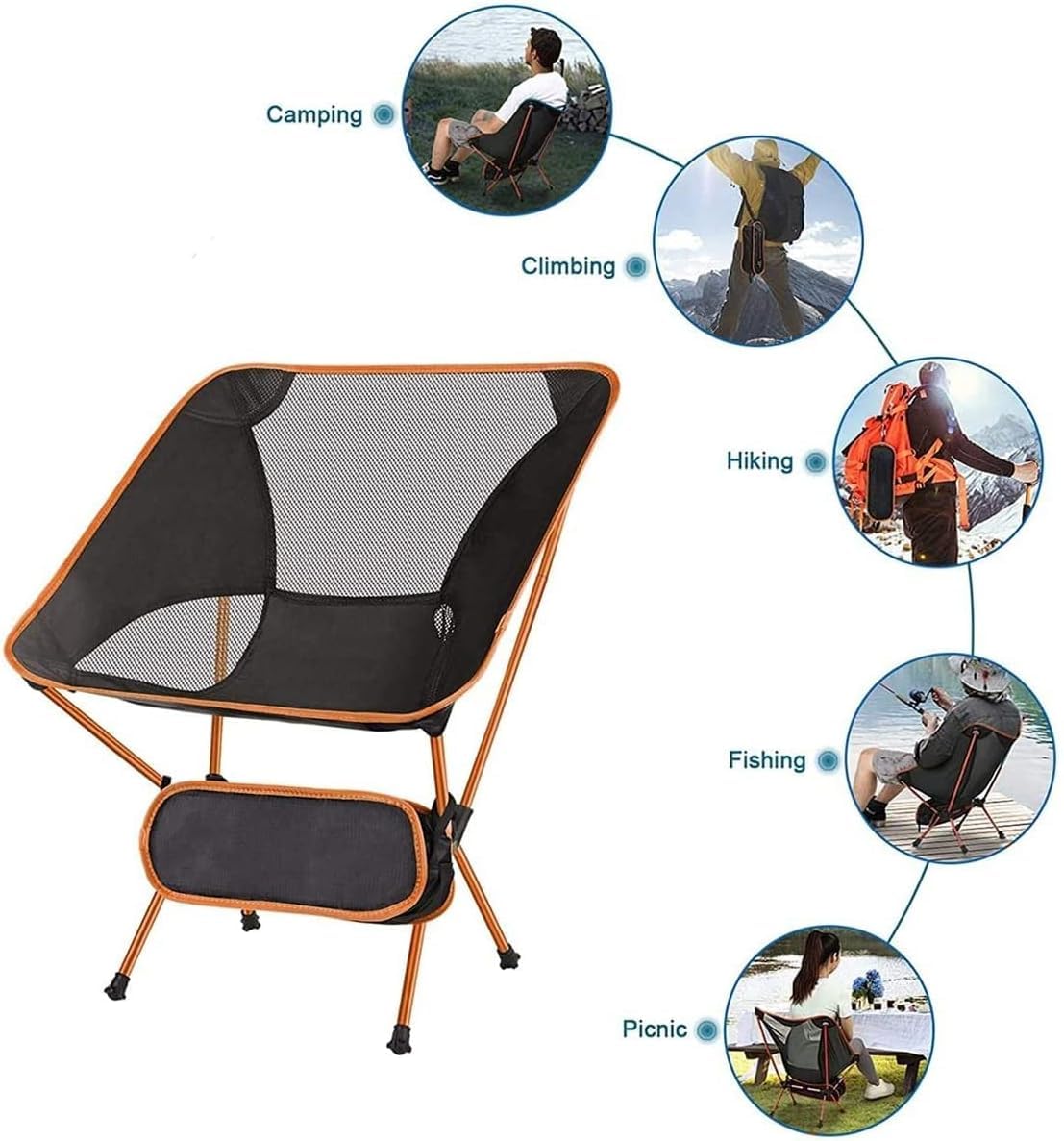 Chaise Pliante Chaise De Camping Ultra-légère avec Sac À Main Pliante Portable Extérieure pour Pique-Nique Plage Voyage Randonnée Chaises Pêche Exterieur(Rot)