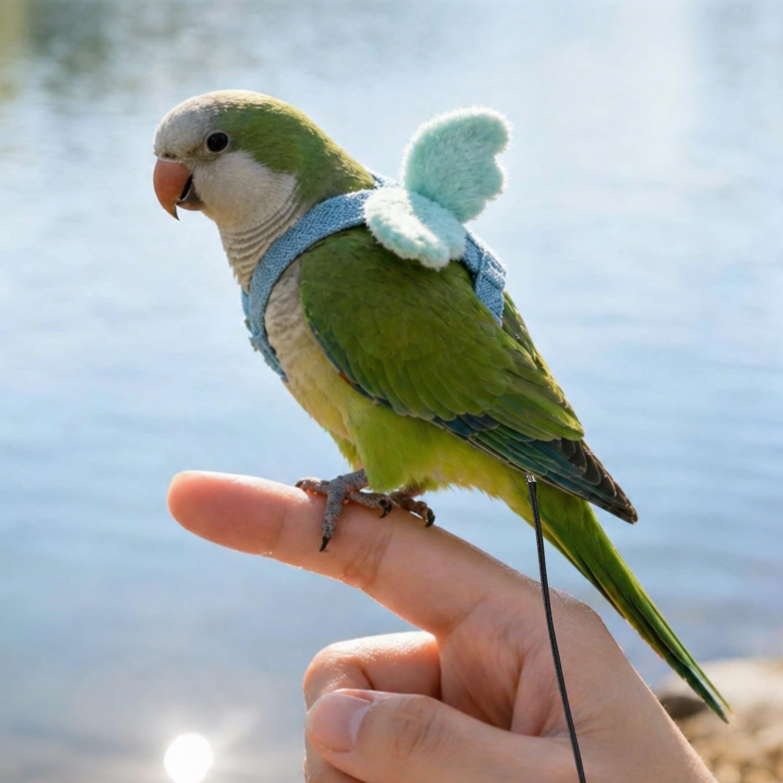 Harnais et Laisse Réglables pour Perroquets – Légère Laisse de vol élastique Anti-Morsure pour Promenade et Dressage (Bleu, S)