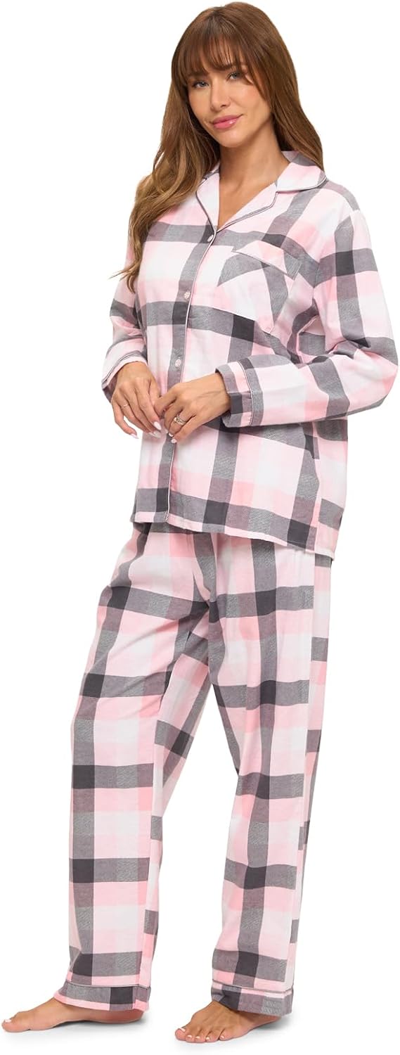 Casual Nights Women's Flannel Long Sleeve PJ's Button Down Sleepwear Pajama Set - Image 3
