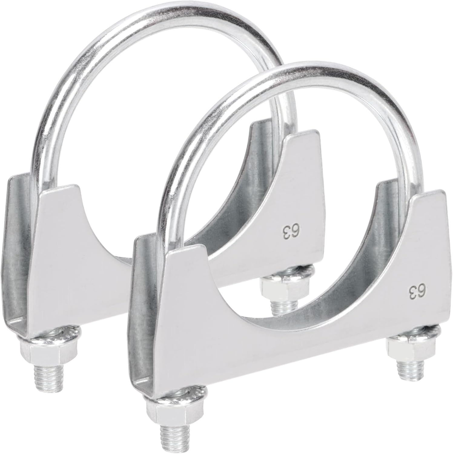 2Pcs 2" 50mm Stainless Steel Exhaust U Clamp with Saddle Flange Heavy Duty Silencer Exhaust Clips U-Bolt Muffler Tip Exhaust Clamp U-Bolt Clamps for Machinery Automotive Exhaust Tail Pipe