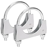 Rustark 2Pcs 2-1/2” 63mm Stainless Steel Exhaust U Clamp with Saddle Flange Heavy Duty Silencer Exhaust Clips U-Bolt Muffler Tip Exhaust Clamp U-Bolt Clamps for Machinery Automotive Exhaust Tail Pipe