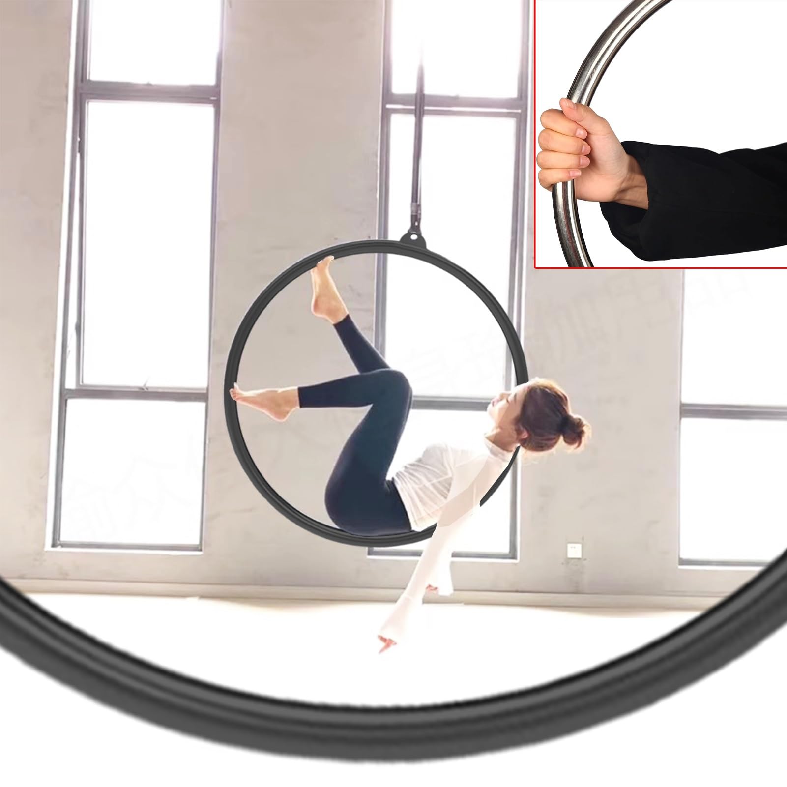 32 mm Stahlreifen-Set, Yoga-Luftreifen, Luft-Yoga-Ring für Zirkus-Tanz-Gymnastik-Aufführungen, Reifen-Yoga-Ausrüstung (Schwarz, Durchmesser 85 cm (33 1/2 Zoll))