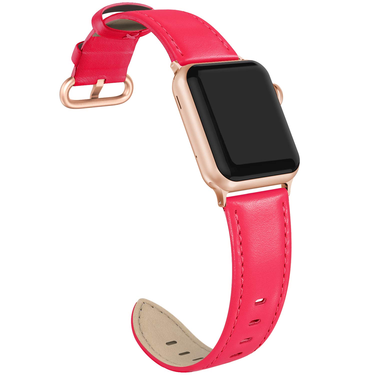 Leather Band Compatible with iWatch 38mm 40mm, Genuine Leather Elegant Dressy Replacement Strap Compatible with iWatch Series 5/4/3/2/1 Sport Edition Women, Cerise