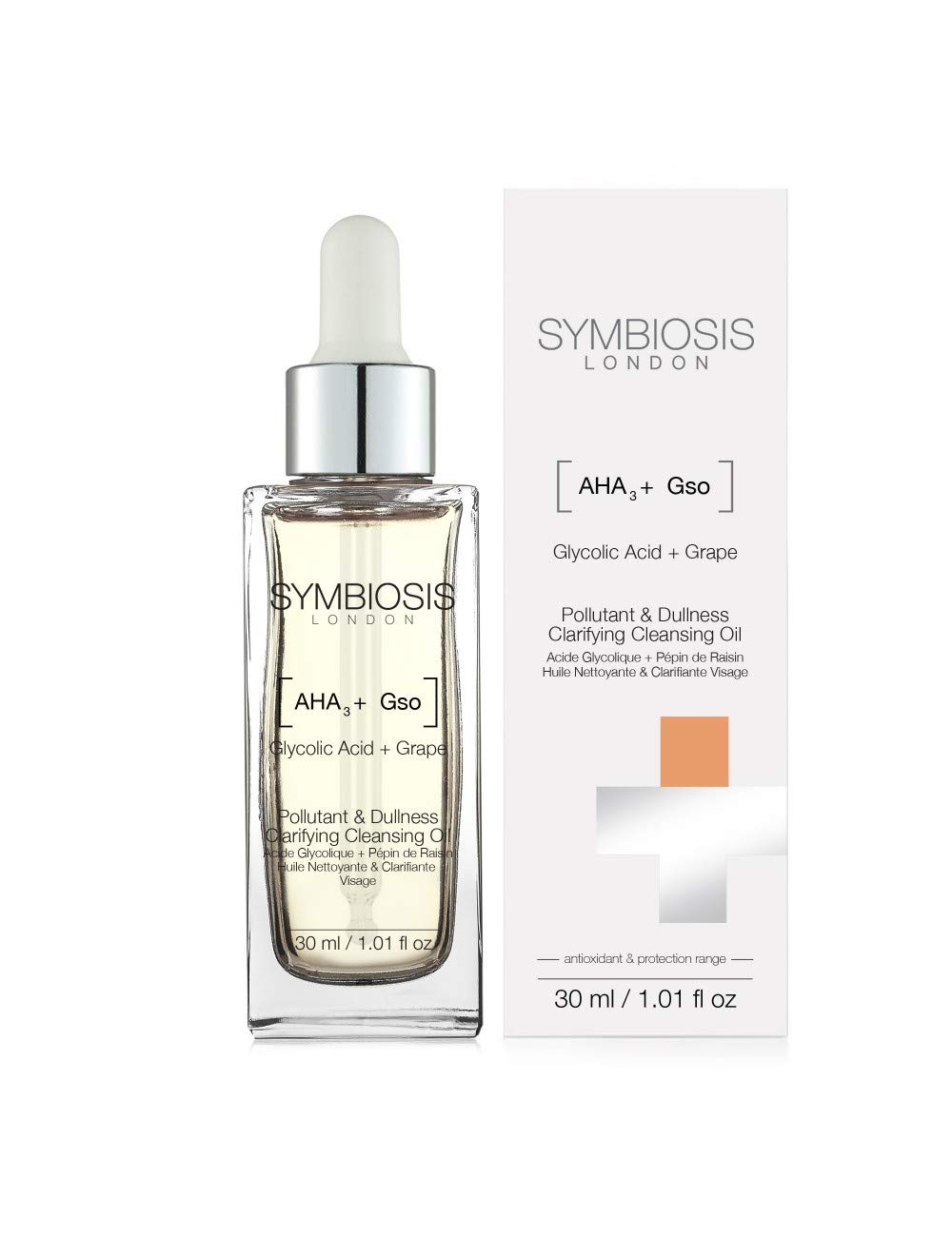 SYMBIOSIS LONDON Acido Glicolico + Semi D'Uva, Olio Schiarente e Detergente Anti-Inquinamento, 30 Ml