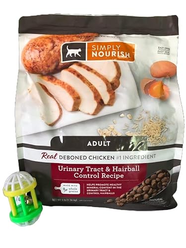 SIMPLY NOURISH Adult Cat Food. Deboned Chicken Urinary Tract & Hairball Control Recipe. Plus Cat Toy Will Vary. One 3 Pound (1.36 kg) Bag