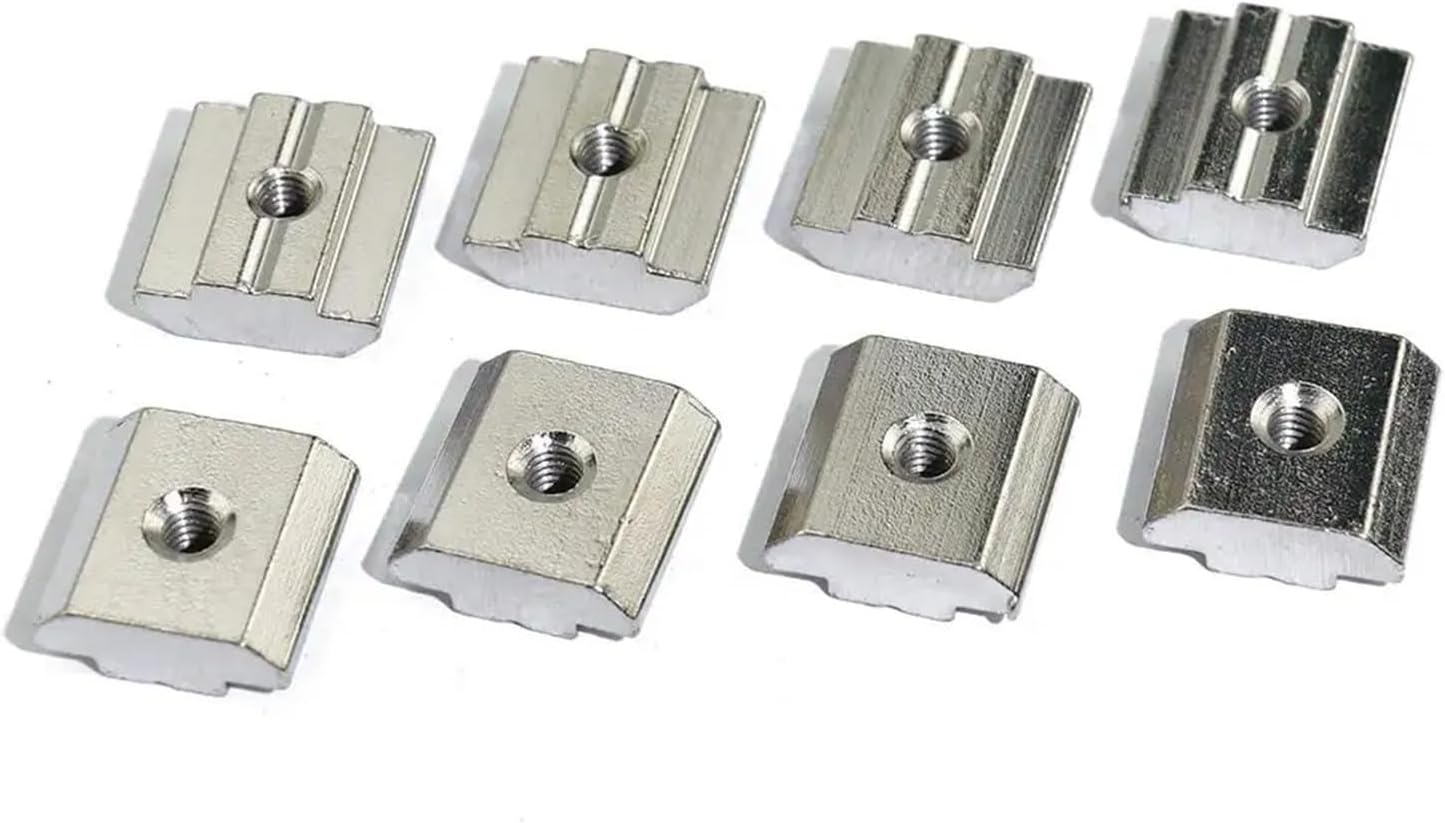 50pcs T Slide Hammer Nut Block Square Nut M3 M4 M5 M6 M8 2020 Aluminum Profile Channel Galvanized Sheet Accessories(20S-M3)
