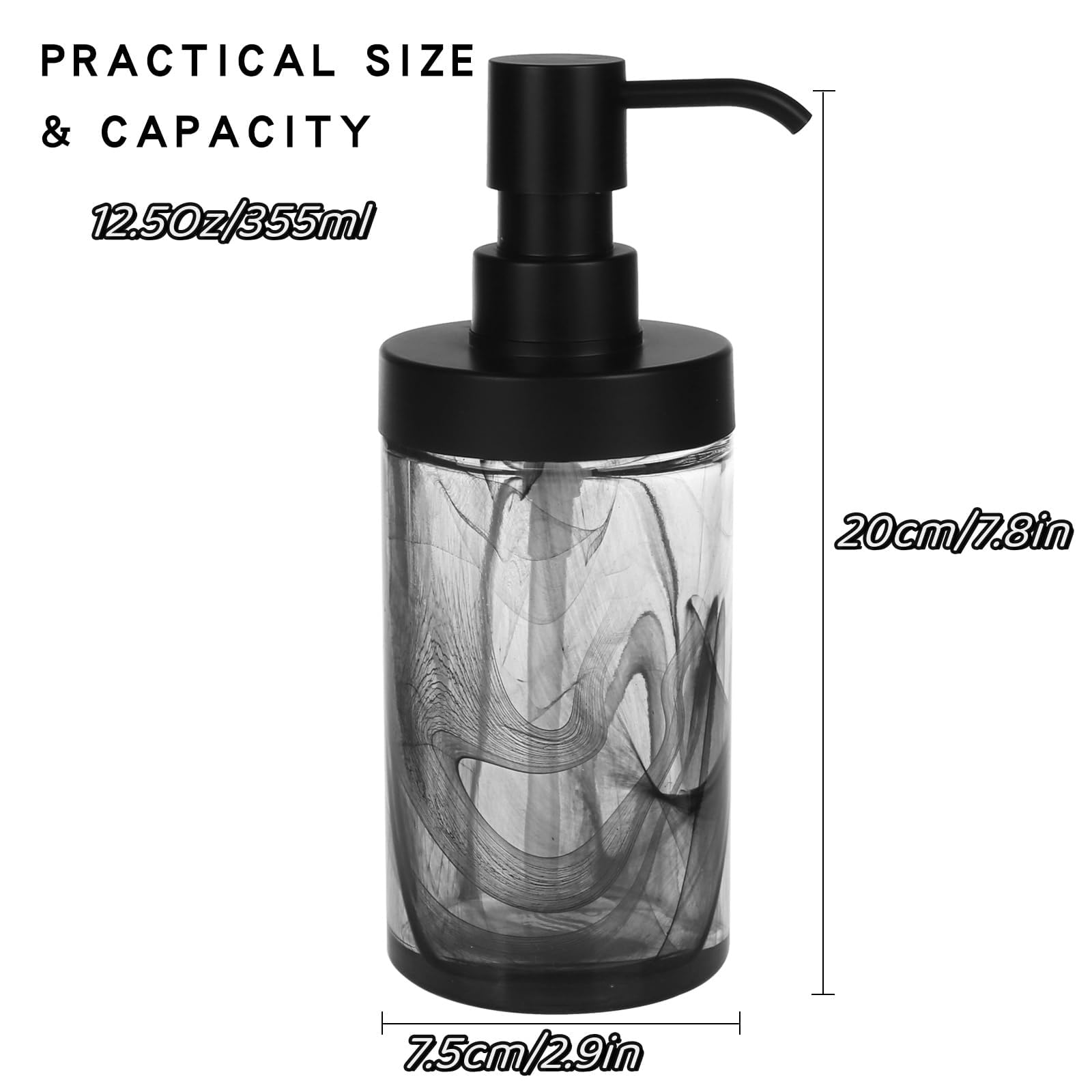 Set dispenser di sapone in vetro, dispenser di sapone nero moire e dispenser di sapone per piatti
