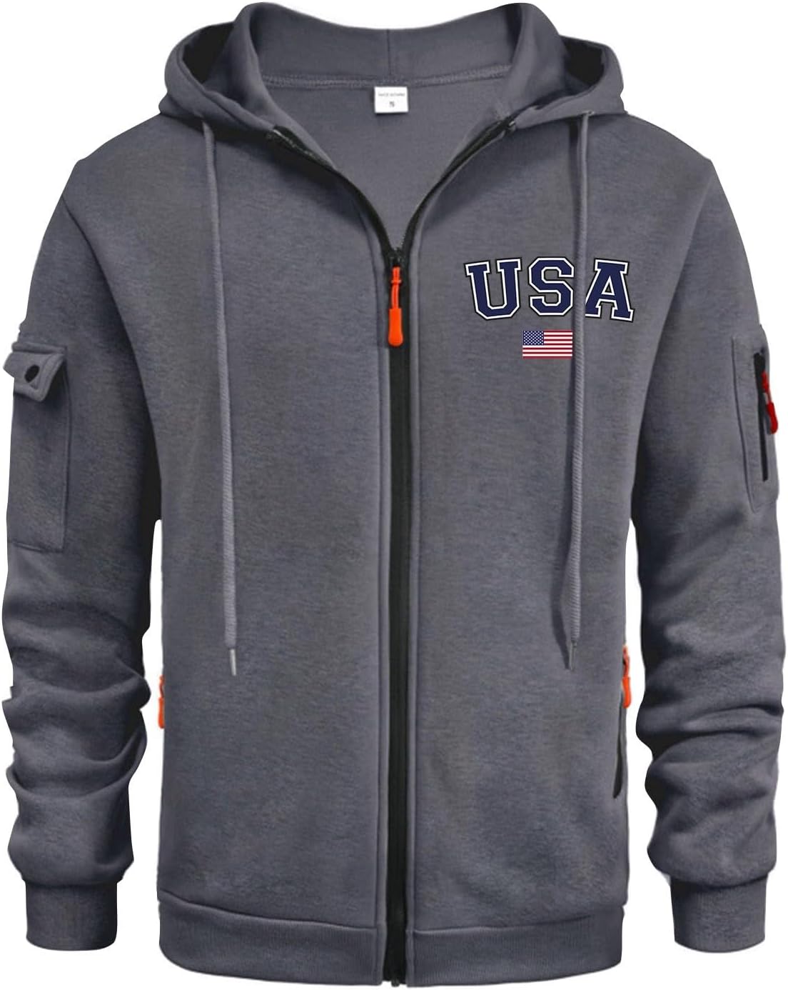 Men's Zip Up USA Flag Print Hoodie Fall Long Sleeve Drawstring Shirt Light Patriotic Sweatshirt with Pockets