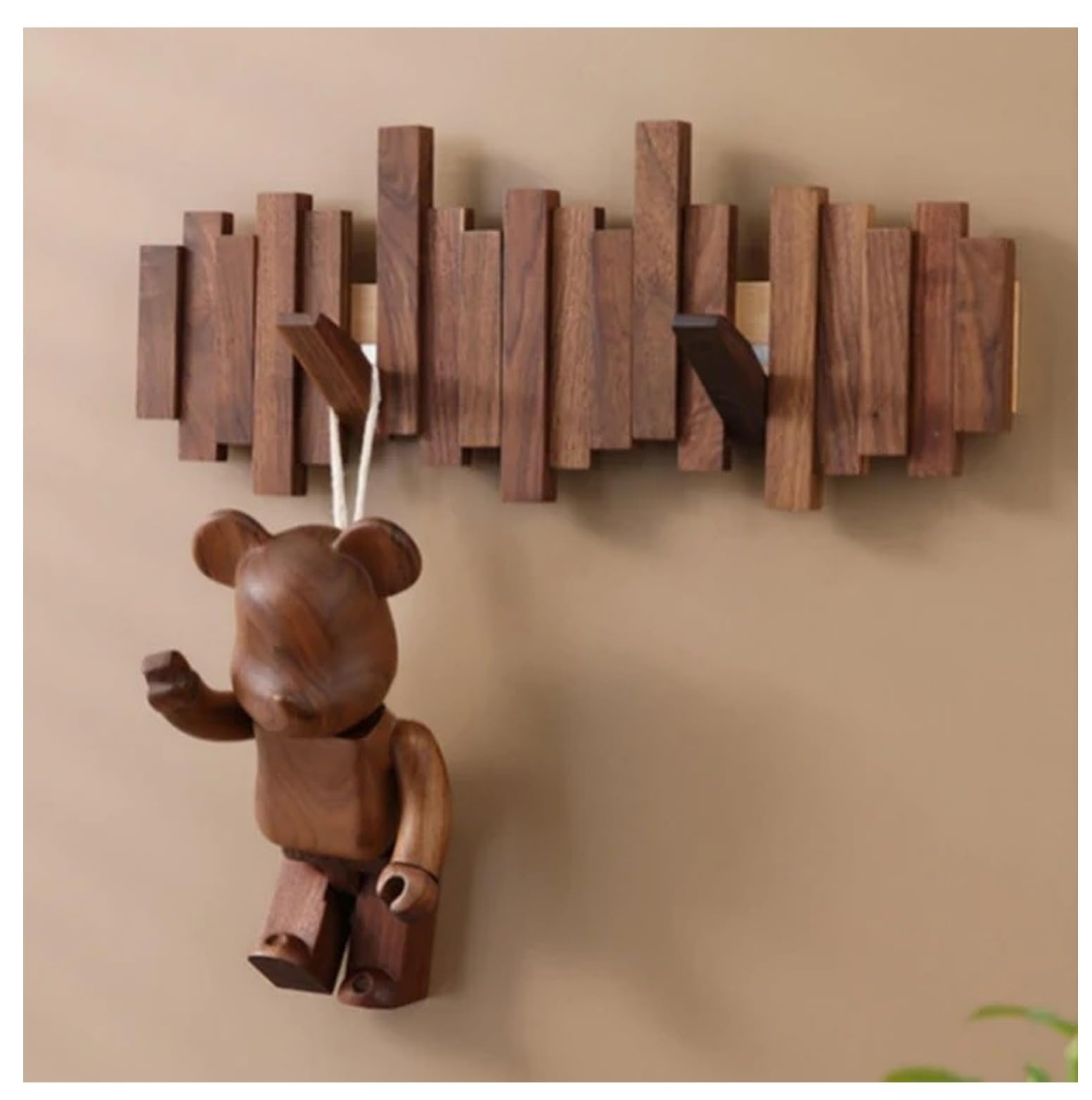 Keebori Piano Key Wall Mounted Coat Rack - Decorative Wooden Flip Down Multi Hooks for Entryway & Mudroom Solid Wood Vertical Piano Hook Organizer - Artistic Wall Art Decor for Home & Studio