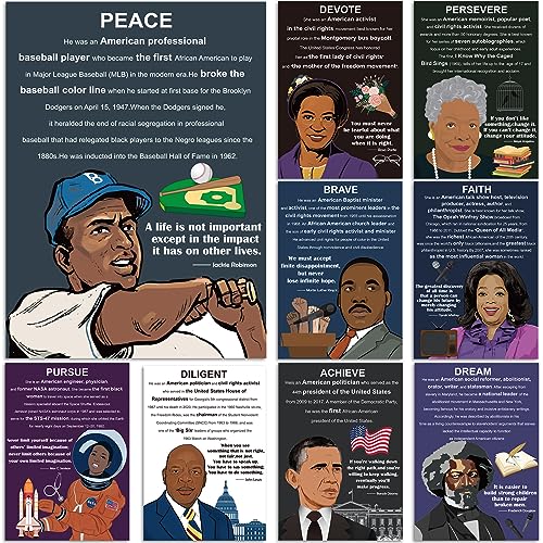 Affiches d'histoire noire inspirante (lot de 9 posters éducatifs afro-américains 40x28 cm)