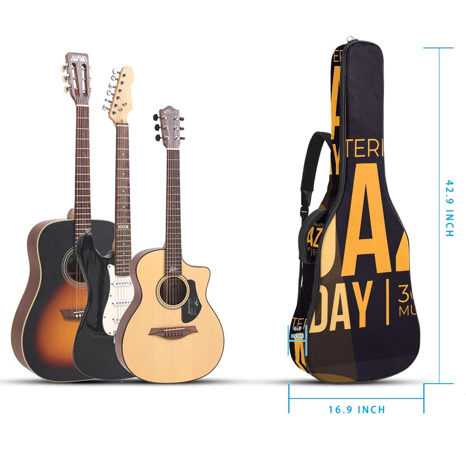 Borsa per chitarra acustica da 42 pollici con zaino imbottito spesso antiurto per chitarra classica Bass Folk Jazz Day Music Festival