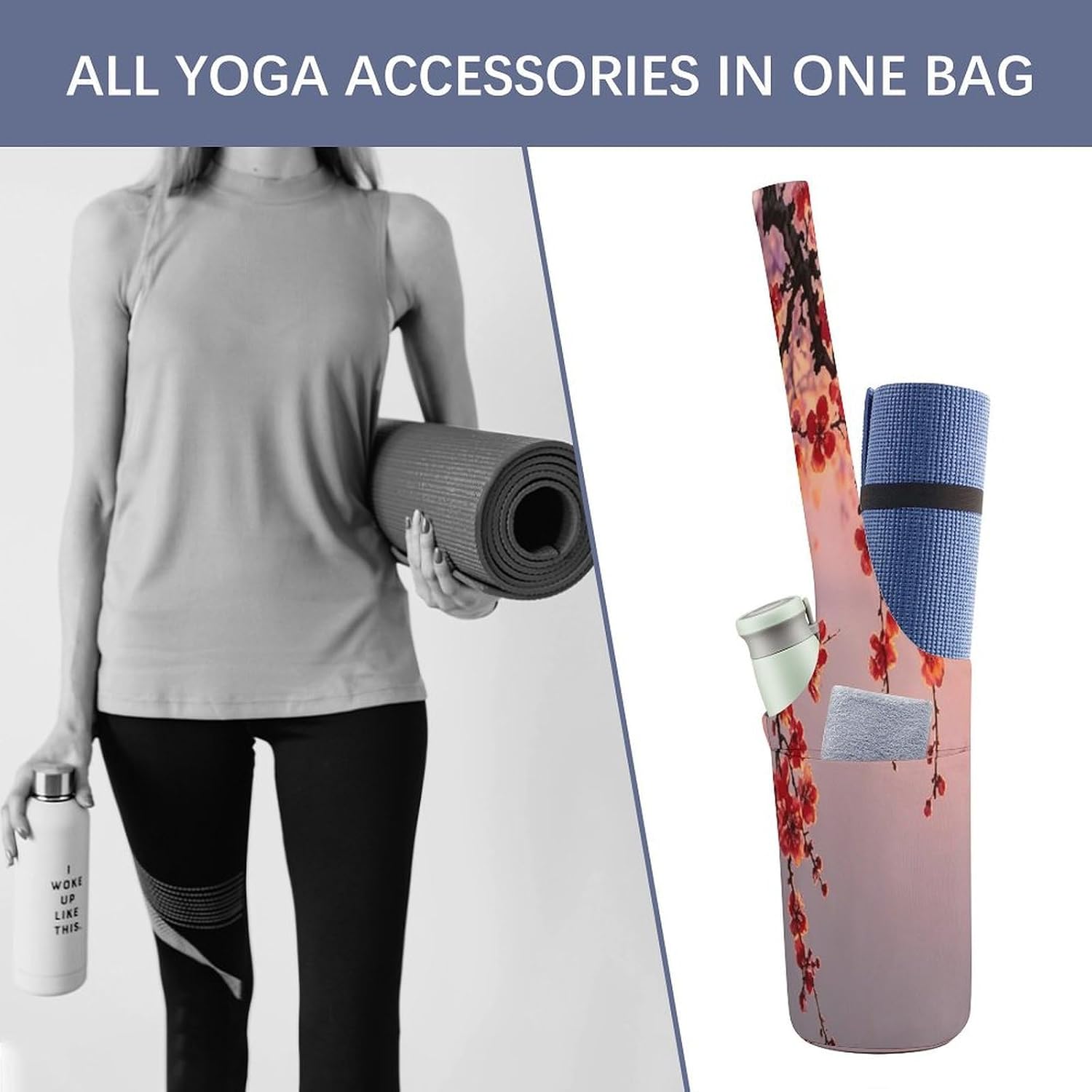 Plum Blossom Canvas Yoga Mat Bag Yoga Mat Carrier image 4
