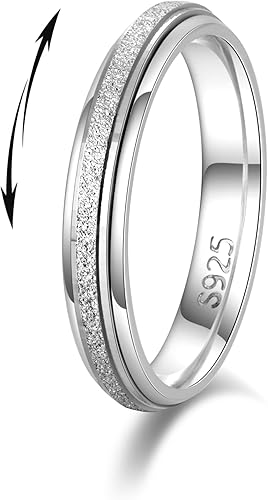 LOFITOR Anillo de plata de ley 925 para mujer, anillo de ansiedad de 0.157 in de plata lisa para el pulgar, anillo giratorio para hombres, alivio