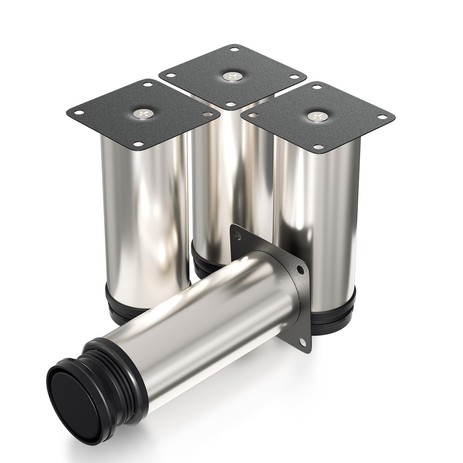 Juego de 12 patas para muebles, altura regulable, altura de 200 mm, con tornillos para muebles personalizados, patas de muebles de cocina, patas redondas de acero inoxidable