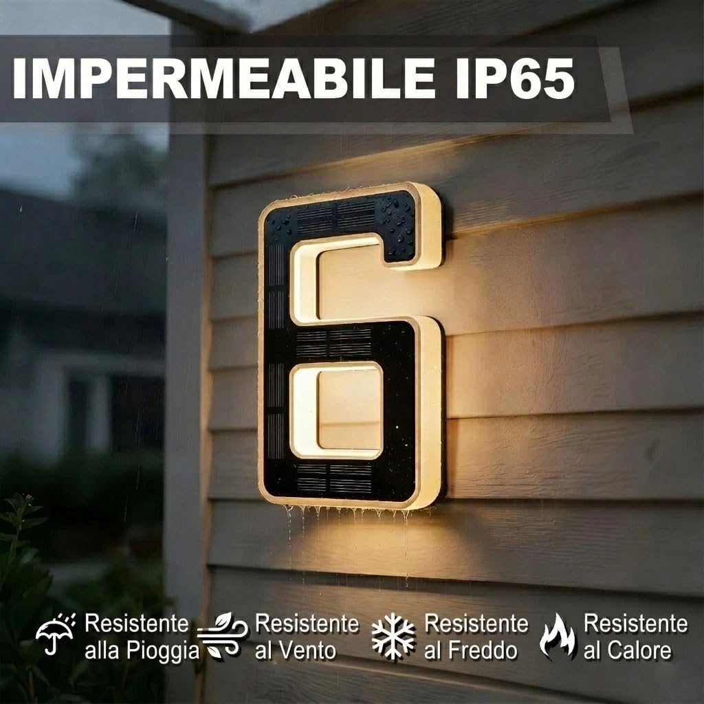 Targa Numero Civico Solare LED – Insegna Indirizzo Moderna per Esterni, Sensore Crepuscolare, Impermeabile IP65, Effetto 3D Flottante, Finitura Nero Opaco – 3 Misure Disponibili(0-Nero,12cm)