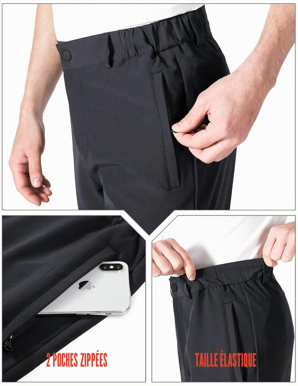 Pantalon Golf Homme Extensible Imperméable Pantalon Homme Slim Stretch Coupe Droite Sports Golf Pants Taille élastique avec 4 Poches Noir M