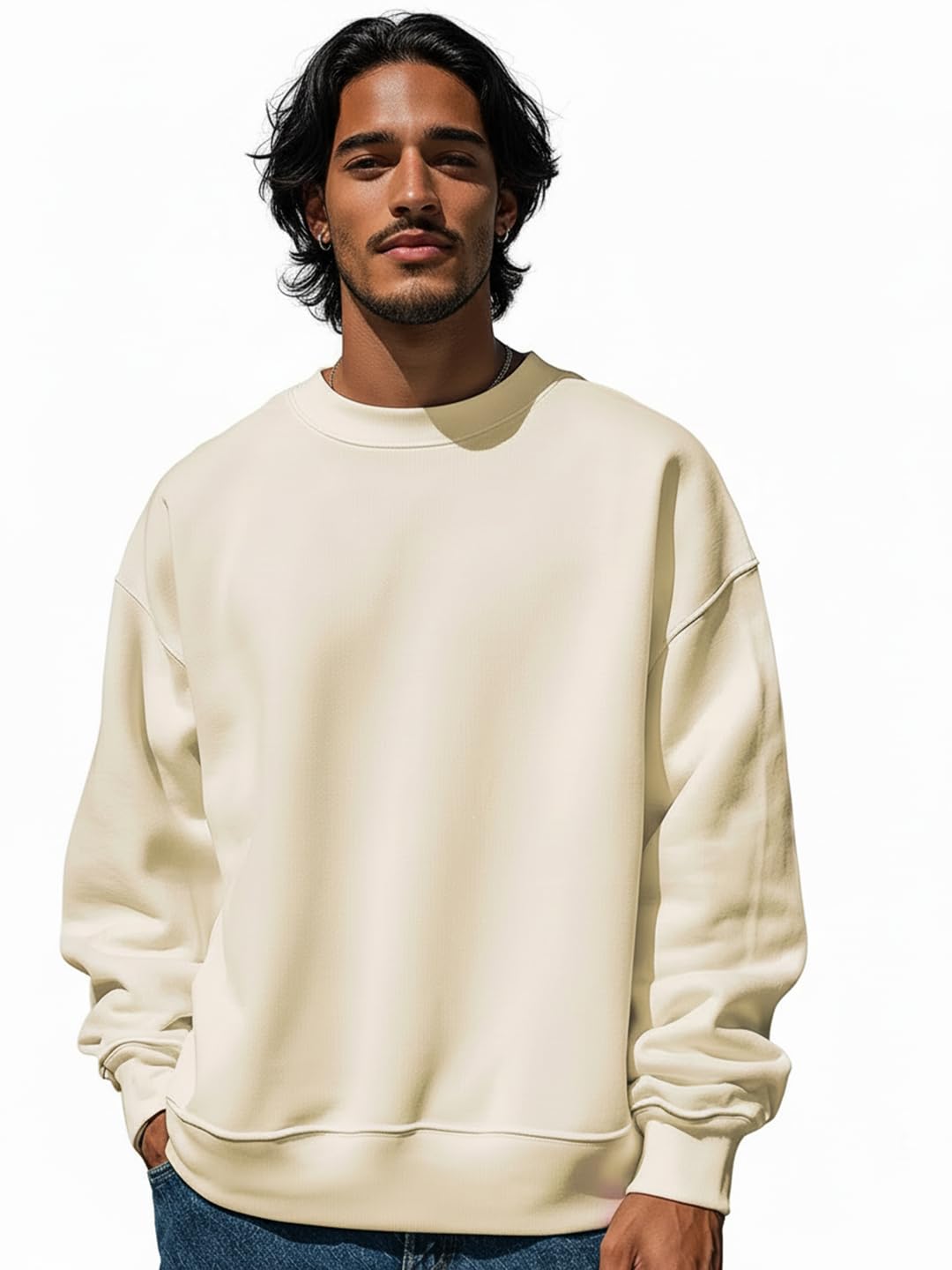 bewakoof Men's Solid Oversized Fit Full Sleeve Round Neck Poly Cotton Sweatshirt-picture-54