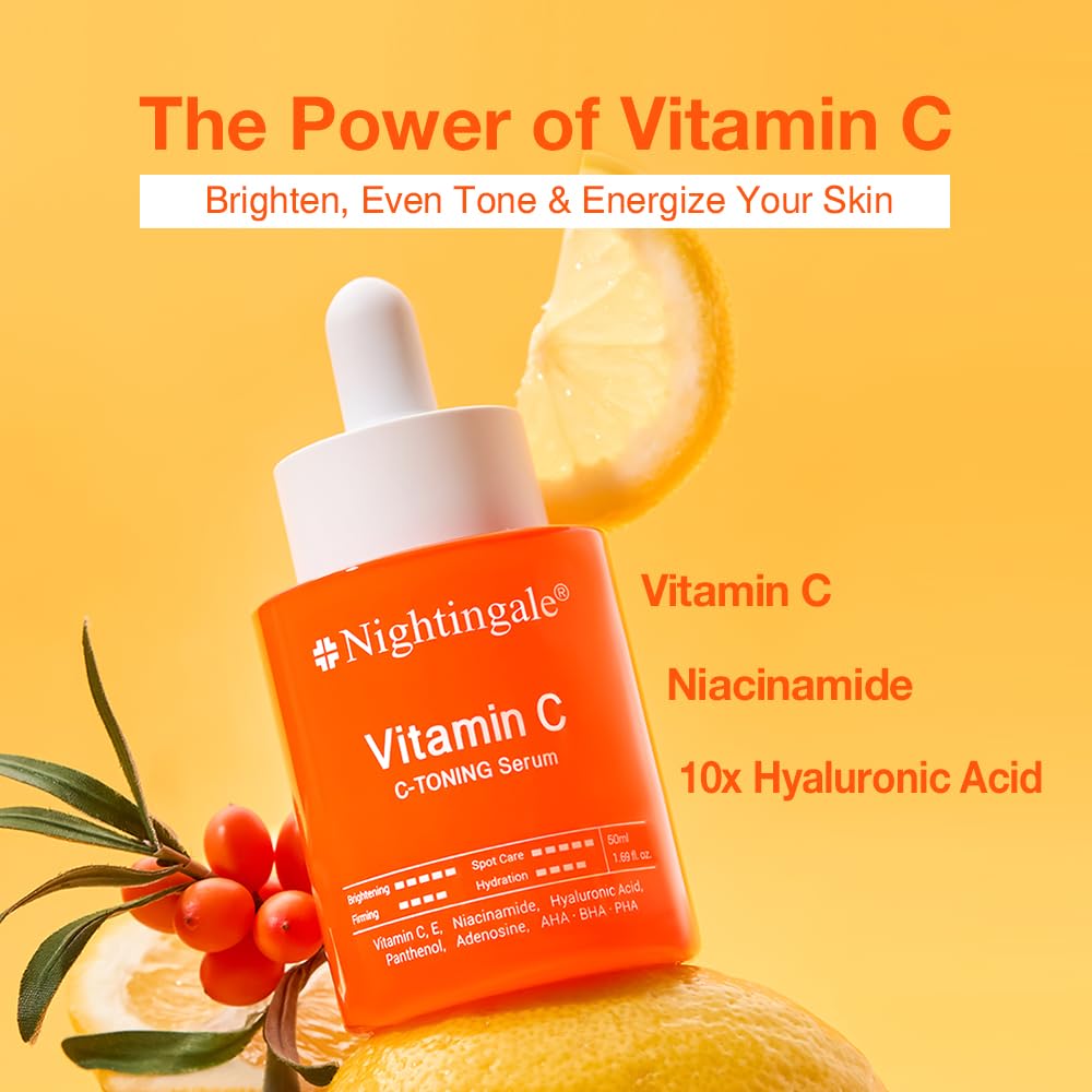 NIGHTINGALE C-TONING VITAMIN C SERUM For Face,Anti Aging and Skin Brightening with Vitamin C,Niacinamide, Hyaluronic Acid,Vitamin E,Adenosine,Reduces dark Spots, uneven skin Tone, 1.69fl.oz(50ml) - Image 2