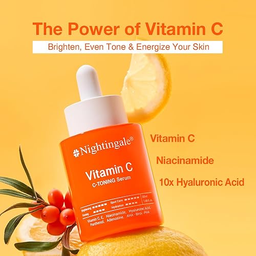 Miniatura 2 de NIGHTINGALE Suero C de vitamina C para cara, antienvejecimiento e iluminación de la piel con vitamina C, niacinamida, ácido hialurónico, vitamina E,