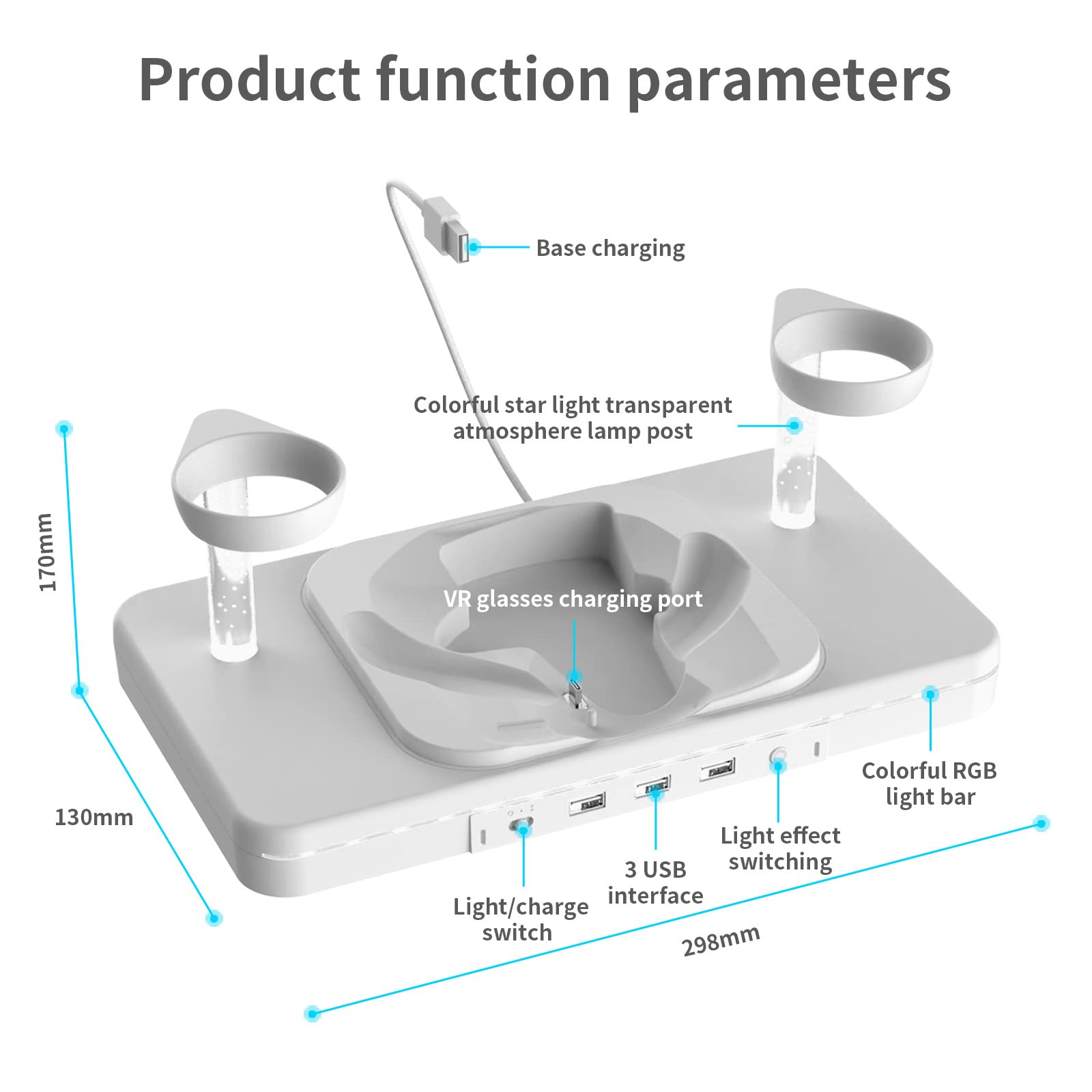 For Oculus Quest 2 VR Multifunctional Controller Charging Station, Multifunctional Cooling Base, Dual Charger Docking Station for Oculus Quest 2 VR Holder (White, Oculus Quest 2) DSVR-003